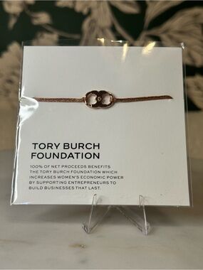 Tory Burch Foundation Rose Gold Logo Cord Bracelet NEW